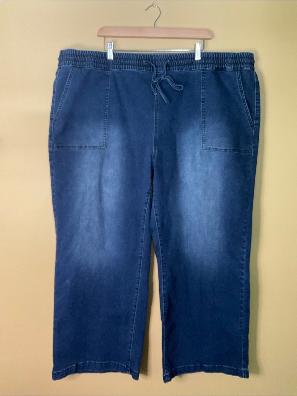 Women’s Plus Size Blue Denim Wide Leg Jeans with Tie Front